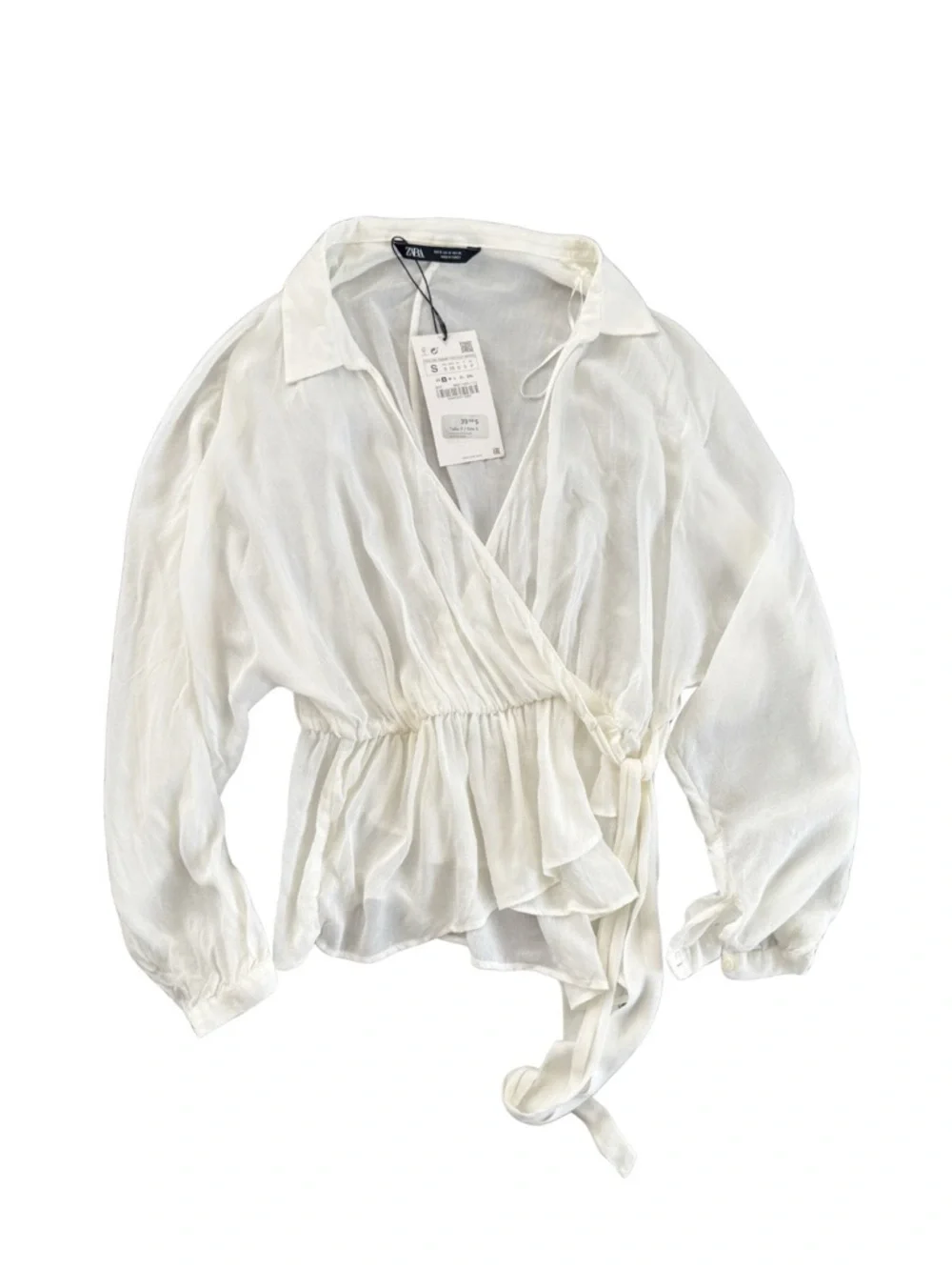 Zara White Wrap Blouse with Tie Waist NWT - Picture 2 of 10